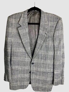 Valentino Uomo vintage luxury silk gray check jacket 38reg  1980s/90s